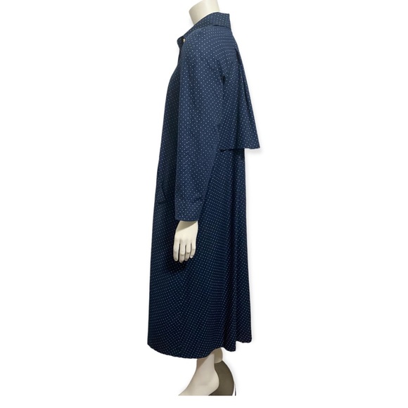 AQUASCUTUM Vintage Blue White Polka Dot H.M. Queen Elizabeth Trench Long Coat XL - Picture 4 of 12